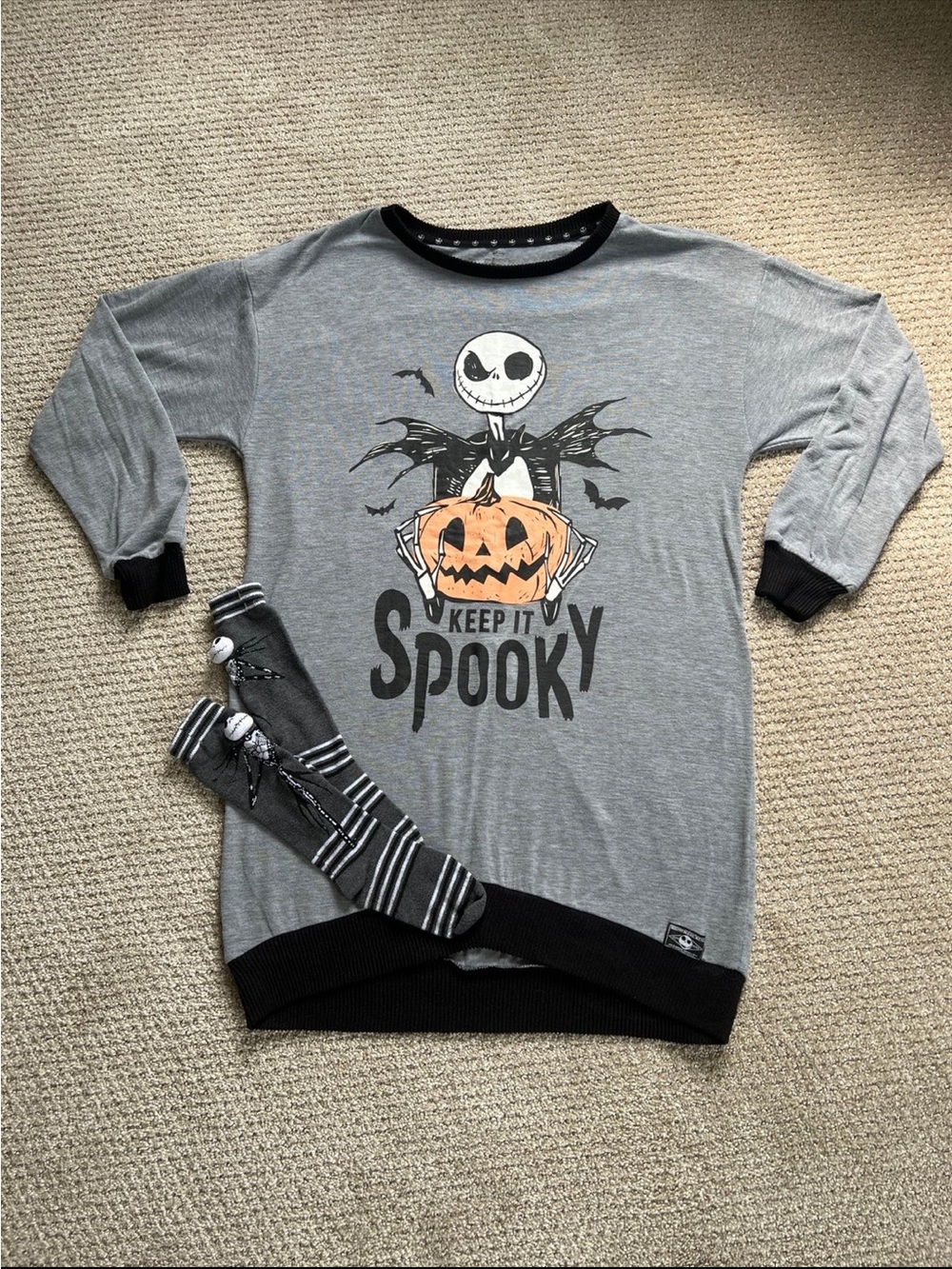 Disney Gray "Keep It Spooky" Jack Skellington Pajama Top & Socks